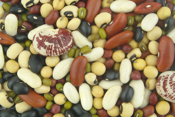 Different beans background. Beans assortment close up.