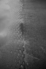 Puddles asphalt black and white photo