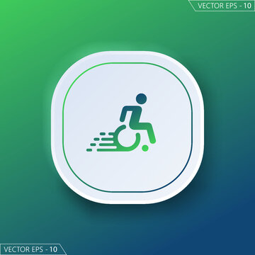 Speedy Wheelchair icon vector. White square button on blue background.
