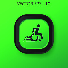 Speedy Wheelchair icon vector. Black square button on Green background. Vecor Ilustrator.