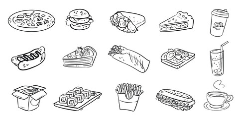 Food icon set scetch line art