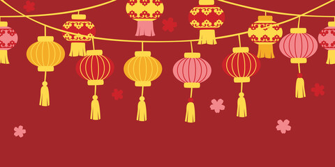 Fototapeta na wymiar Chinese new year lanterns on red background - loop