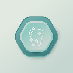 Tooth icon vector. Blue and white hexagonal button on grey background