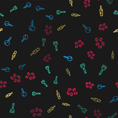 Set line Lollipop, Spatula, Ice cream and Coffee beans on seamless pattern. Vector.
