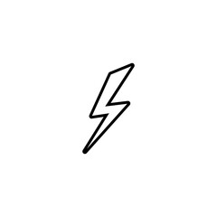Black lightning bolt simple flat icon. storm or thunder and lightning strike sign isolated on white.