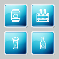 Set line Beer can, Pack of beer bottles, Glass and icon. Vector.