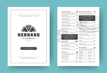 Pizza restaurant menu layout design brochure or food flyer template vector illustration.