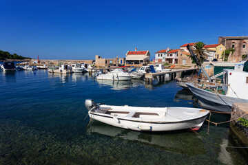 boats moored in the bay of St.Marthin, Losinj island, Croatia.