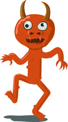 Vector icon of horned demon monster walking or dancing