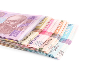 Obraz na płótnie Canvas Ukrainian money on white background, closeup. National currency