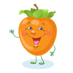 Funny persimmon. In cartoon style. Isolated on white background. Vector flat illustration.