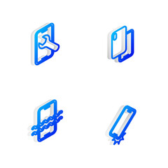 Set Isometric line Smartphone, Mobile service, Waterproof and Shockproof icon. Vector.