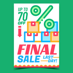 Final Sale Creative Promotional Poster Vector. Final Selling With Big Discount Percent Last Day Advertising Banner. Gift Boxes, Wholesale Buying Concept Template Style Color Illustration