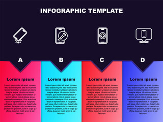 Set line Shockproof phone, Mobile service, Phone repair and . Business infographic template. Vector.