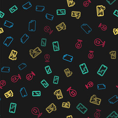 Set line Glass screen protector, Mobile with broken, and Phone repair service on seamless pattern. Vector.