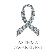 Asthma awareness sign. Grey ribbon made of dots on white background. Asthma solidarity day. Vector illustration.