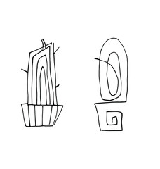black and white vector illustration, cactus, line, decorative, stylized, single line