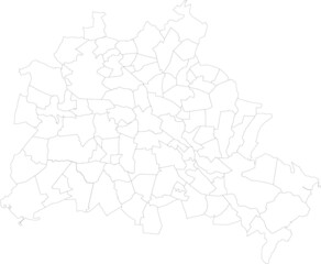Simple vector white map with black borders of boroughs (bezirke) and localities of Berlin, Germany