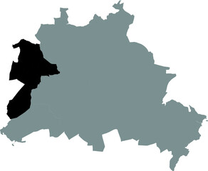 Black location map of Berliner Spandau borough (bezirk) inside gray map of Berlin, Germany