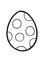 Black line a Easter Egg with circles. Hand drawn cartoon style. Doodle for coloring, decoration or any design. Vector illustration of kid.