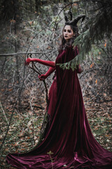 Fototapeta na wymiar Dark fairy in the forest