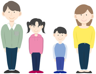 4人家族が並んで微笑んでいる様子