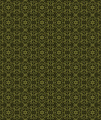 Fractal pattern of colors and dark lines on a green background