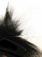 Dry paint from damaged toner cartridge. Printer repair and maintenance
