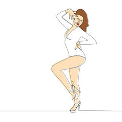 One continuous line drawing. Silhouette of a woman with painted skin. Minimalism in drawing. Vector illustration.