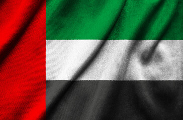 The national flag of the United Arab Emirates on fabric texture background. Flag image for design on flyers, advertising. 3D-Illustration. 3D-rendering