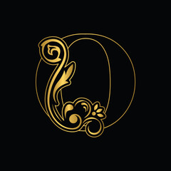 Golden letter O. flower letters. Vintage ornament initial Alphabet. Logo vector	
