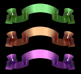 Glass or plastic colored ribbon for the writing. Banner for advertising or promotion. 3d render