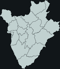 Obraz premium ontour vector map of Burundi with the designation of the administrative borders of the regions on a dark background.