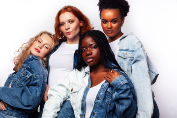 Obraz premium diverse multi nation girls group, teenage friends company cheerful having fun, happy smiling, cute posing isolated on white background, lifestyle people concept, african-american, asian and caucasian