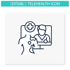Teledermatology line icon. Telehealth medical care. Virtual dermatology consultation. Telemedicine, health care concept. Online medicine, skin examination.Isolated vector illustration.Editable stroke 