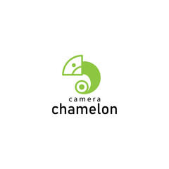 Chameleon camera logo vector icon illustration template