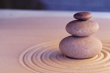 Stones on sand, japanese meditation zen garden