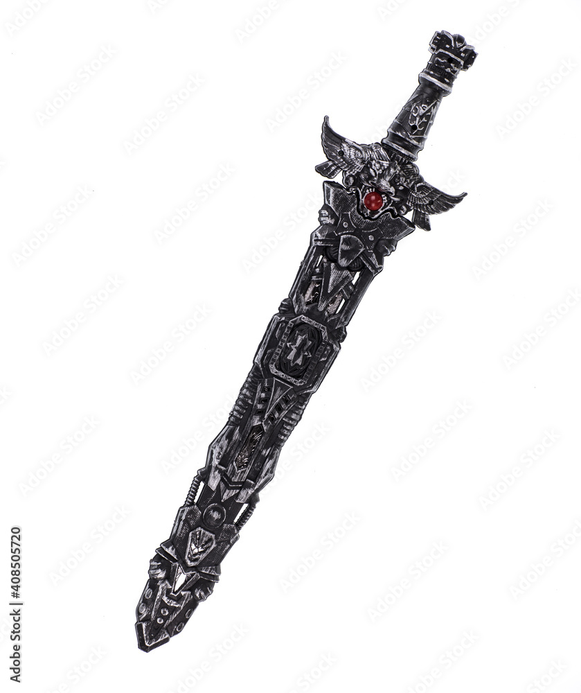 Poster toy medieval sword on white background