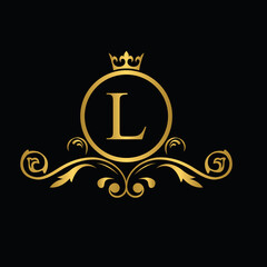 Golden letter L. flower letters. Vintage ornament initial Alphabet. Logo vector