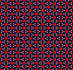 Geometric pattern of red and white polygons on a blue background