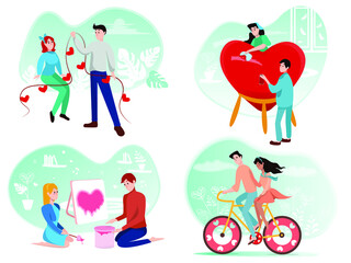 Obraz na płótnie Canvas Collection of loving couples in cartoon style isolated on white background. Preparing couples for Valentine's Day. Vector illustration