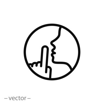 do not disturb icon, please do quiet, pssst or shhh gesture lips, silence or secret, keep shut mouth, line symbol on white background - editable stroke vector illustration eps10
