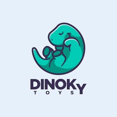 Vector Logo Illustration Dinosaur Simple Mascot Style.