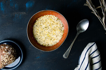 onion soup on a black background