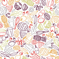 Vector white popsicle fruits ice cream hand drawn doodle repeat pattern background. Perfect for fabric, scrapbooking and wallpaper projects.