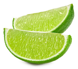 Fototapeta na wymiar cut of green lime isolated on white background. clipping path