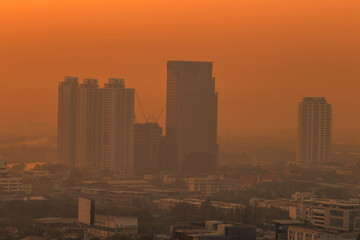 panoramic high-angle evening background of the city view,with natural beauty and blurred sunsets in the evening and the wind blowing all the time,showing the distribution of city center accommodation