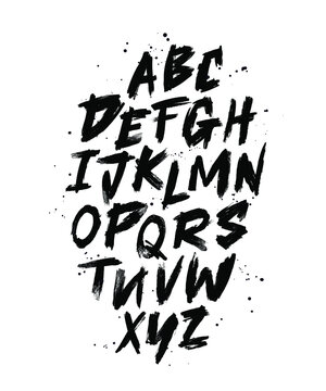 Vector Hand Drawn Alphabet Font. Brush painted letters. Lettering.