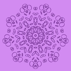 Mandala in purple color for relaxation and meditation. Patterns for decoration.