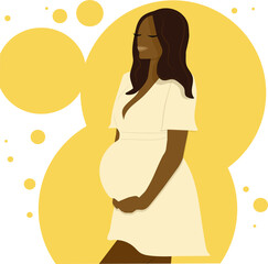 African pregnant woman. Motherhood. Vector illustration of a flat design